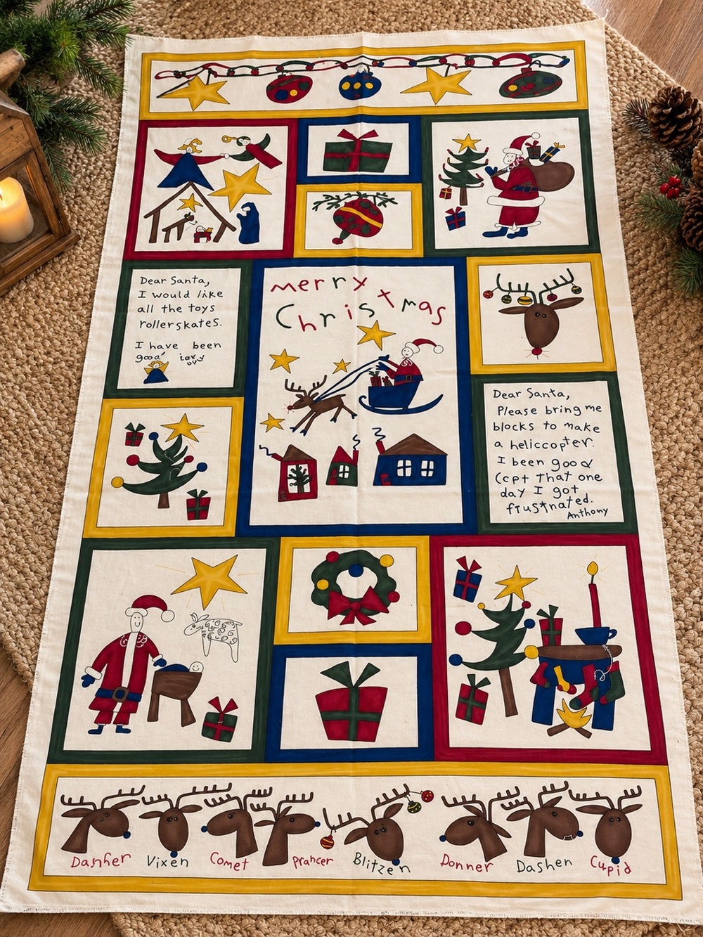 Vintage Holiday Christmas Fabric Panel. OOP 2001
